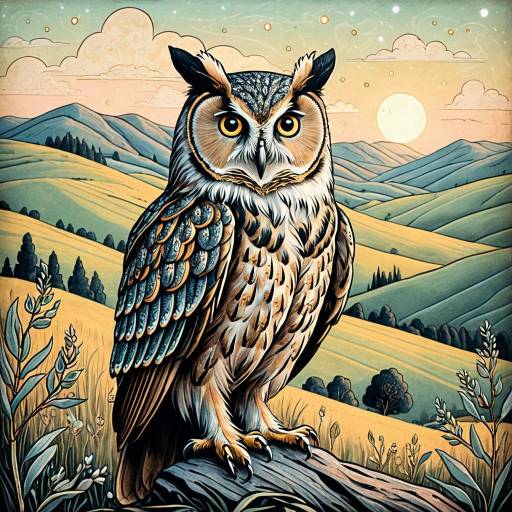 Whimsical Wise Owl Sage Illustration