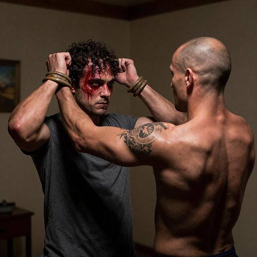 Intense Confrontation in Rustic Setting