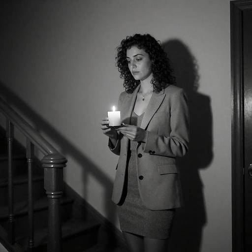 Mysterious Woman in Dimly Lit Hallway