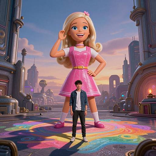 Cinematic Futuristic Giant Barbie Scene