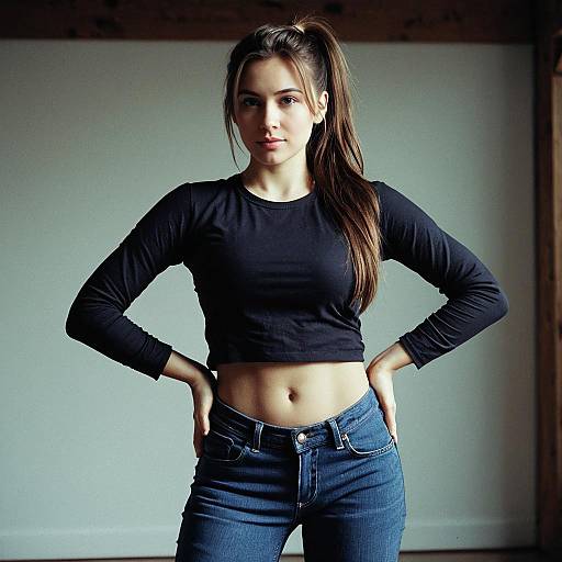 Young woman in black shirt and jeans