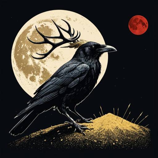 Raven with Antlers and Golden Dust