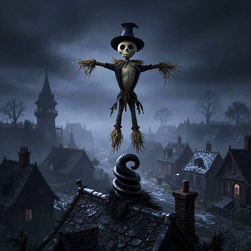 Whimsical Tim Burton Scarecrow Scene