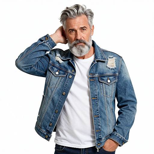Stylish Older Man in Denim Jacket