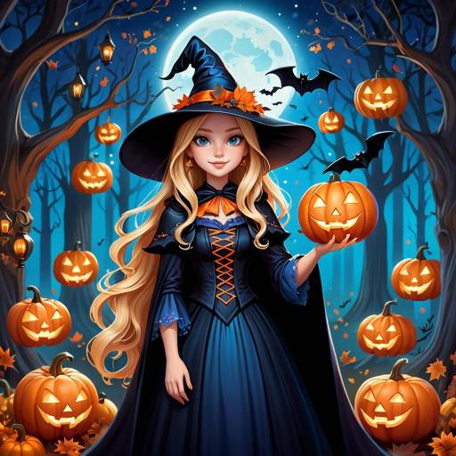 Whimsical Halloween Witch in Moonlit Forest