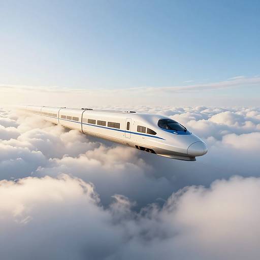 White High-Speed Train Above Clouds