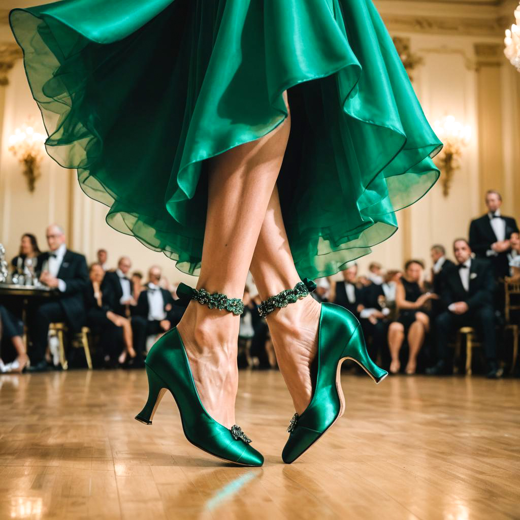 Elegant Dancer in Emerald Heels