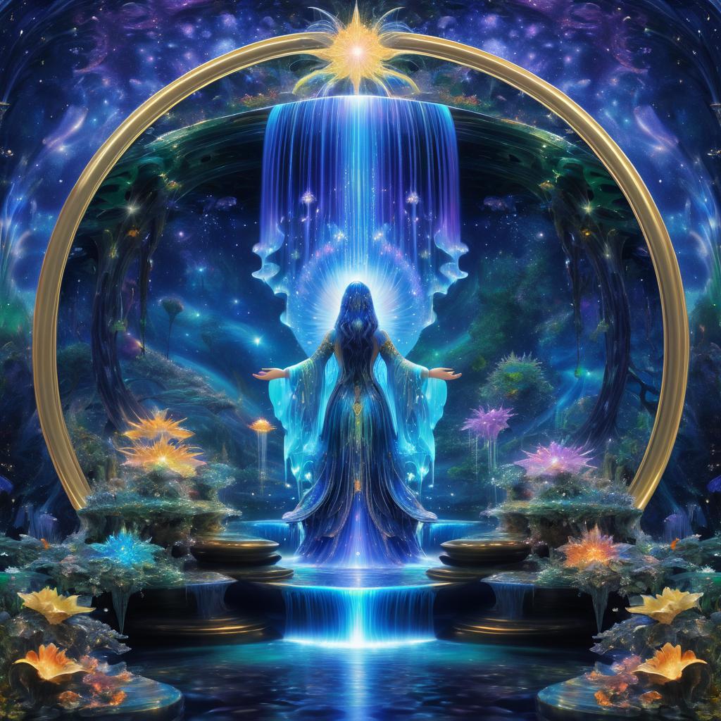 Celestial Waterfall and Healer Illustration