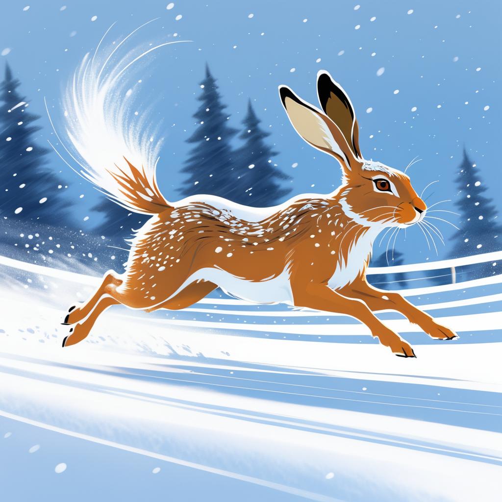 Fearless Hare Racing in Snowy Landscape