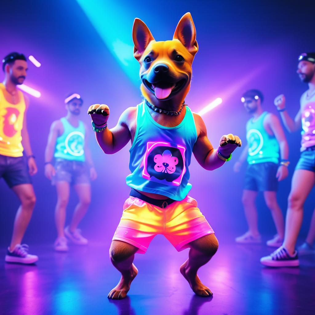 Colorful Dog Boy Dancing at Rave