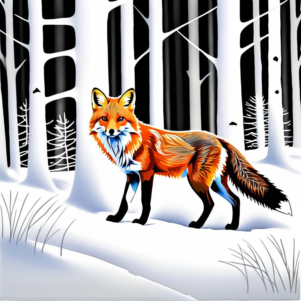 Cunning Fox Ink Drawing in Forest