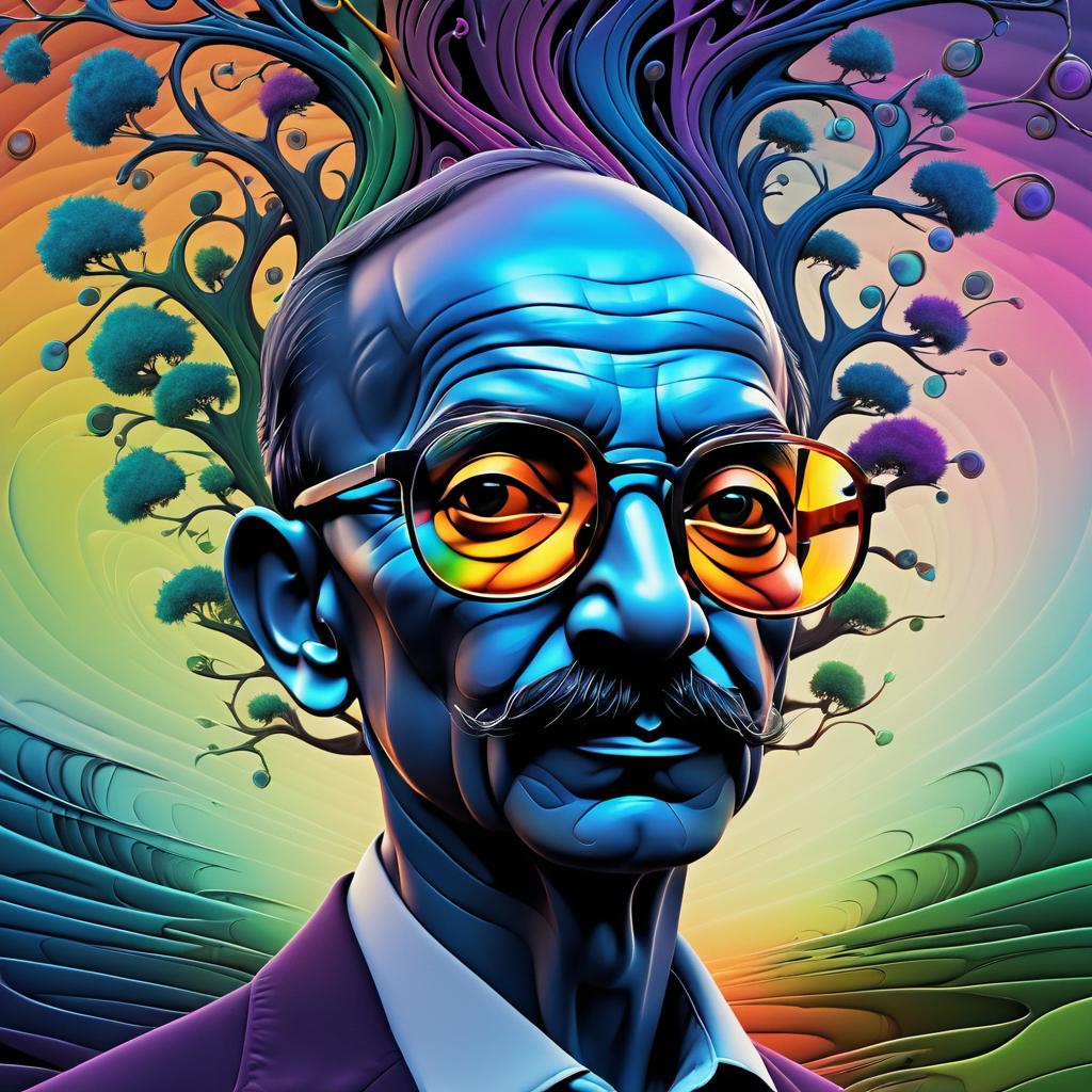 Multicolored Tree and Gandhi Portrait Art