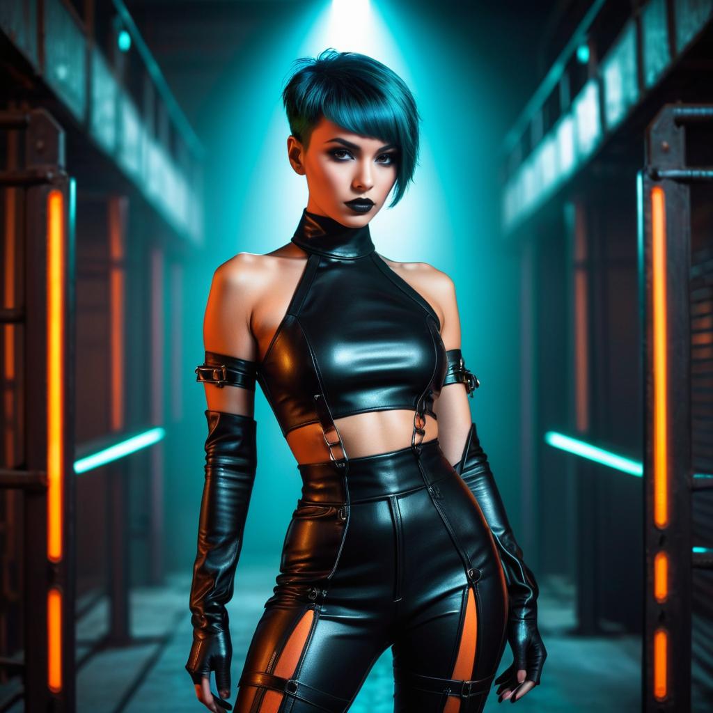 Cyberpunk Femme Fatale in Dim Lighting