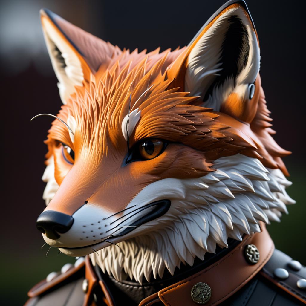 Hyper-Realistic Fox in Leather Collar