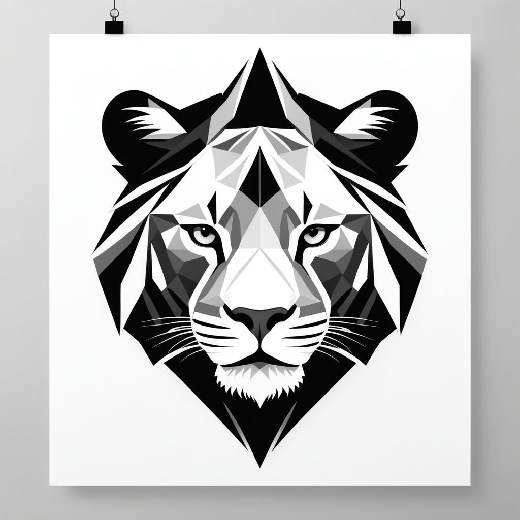 Fierce Lioness Portrait in Minimalist Style