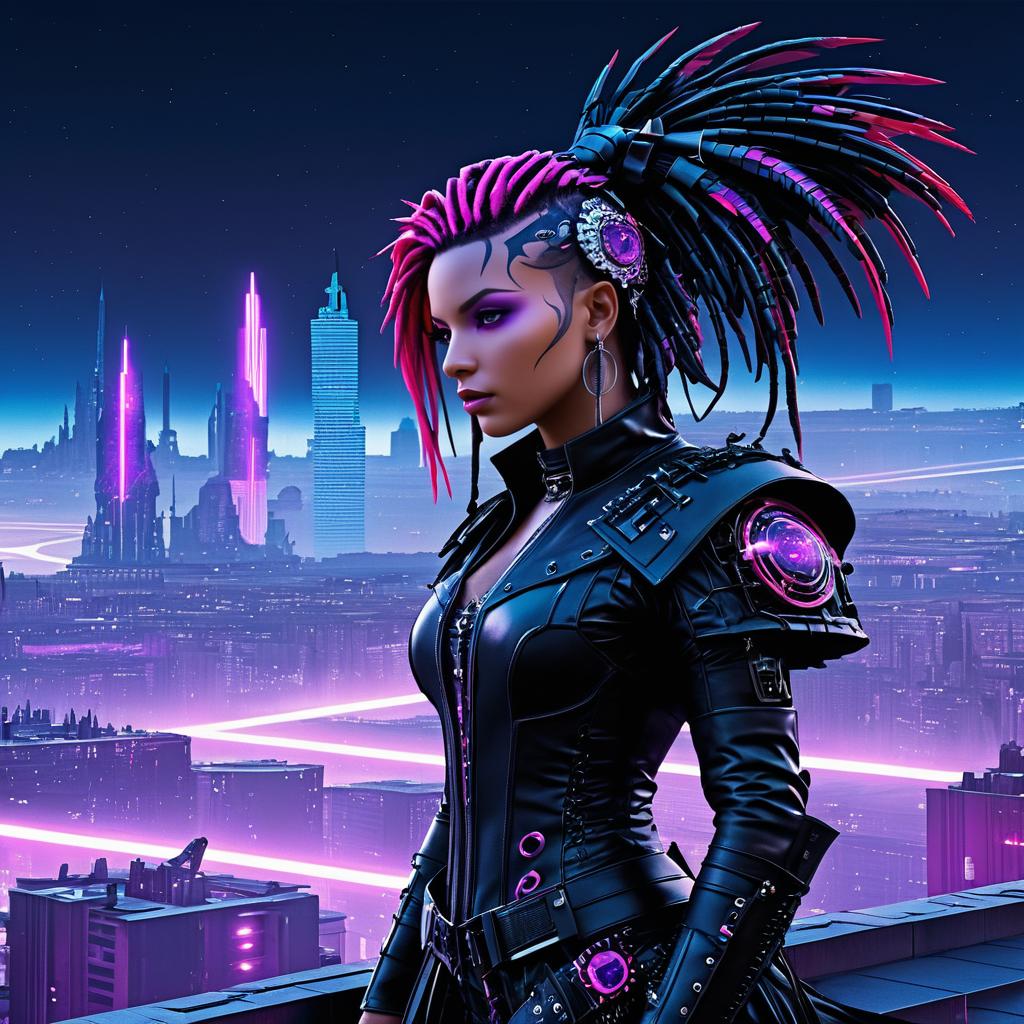 Cyberpunk Raven Nyx in Cosmic Chaos