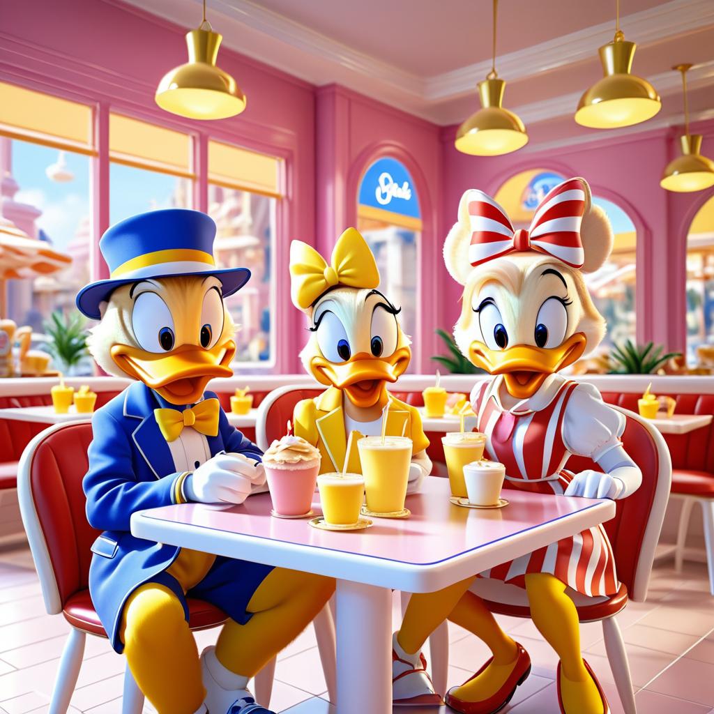 Young Donald and Daisy Duck at Cafe