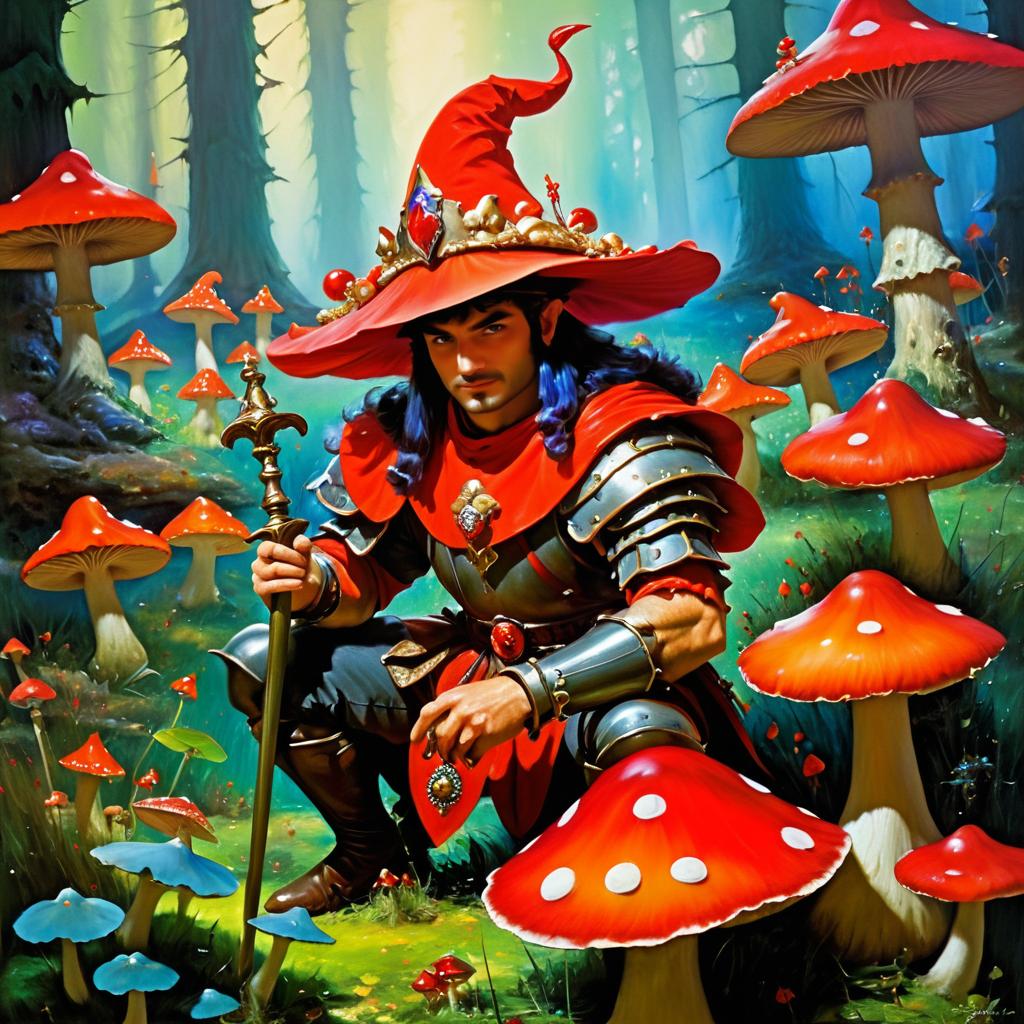 Whimsical Knight in Mushroom Wonderland