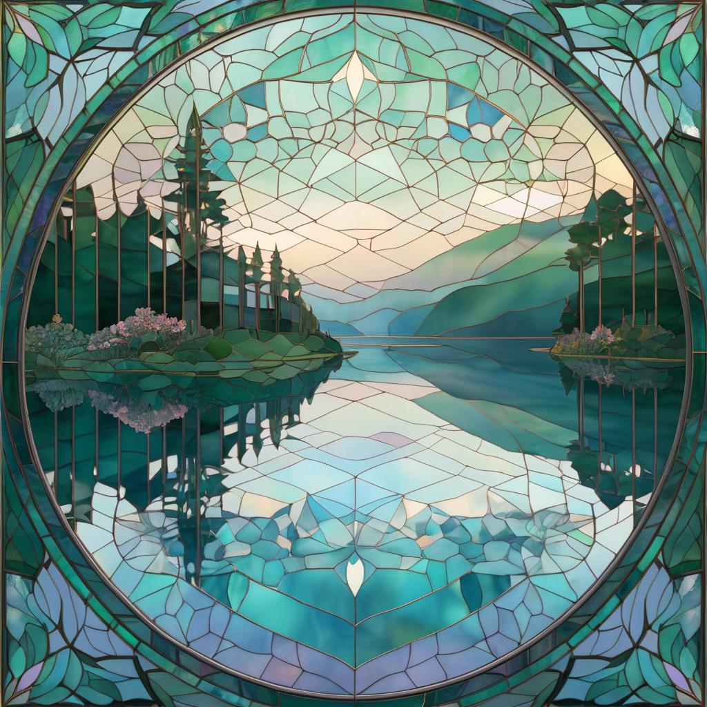 Ghibli-Inspired Stained Glass Lake Art