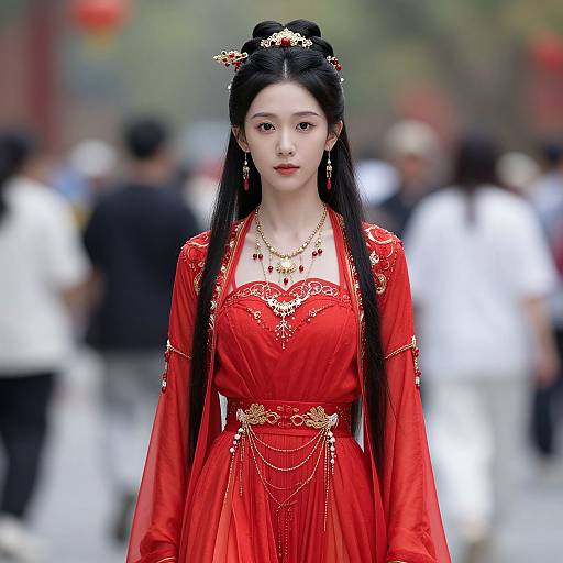 Elegant Red Lady in Traditional Dress