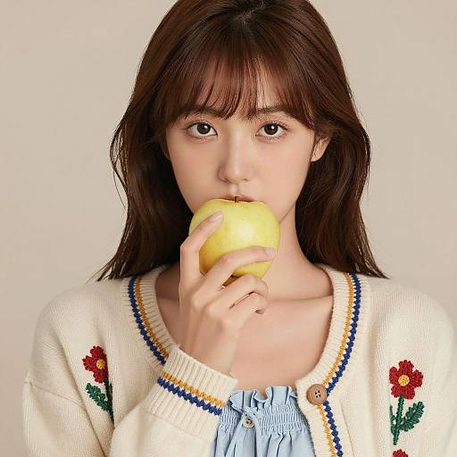 Portrait of Asian Woman with Apple