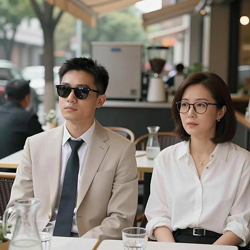 Two Professionals Seated at Outdoor Café