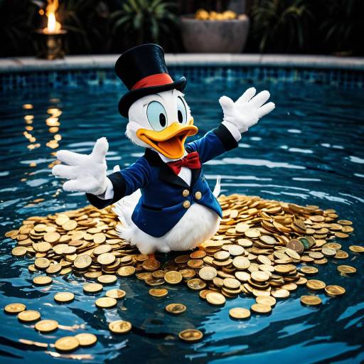 Scrooge McDuck Diving into Gold Coins