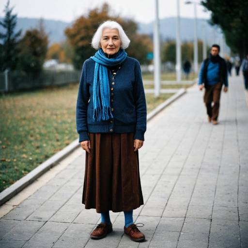 Elderly Woman in Blue Scarf Standing Outdoors
