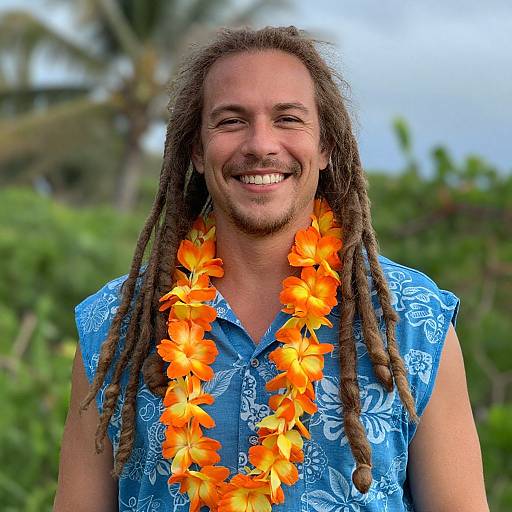Smiling Man with Tropical Lei