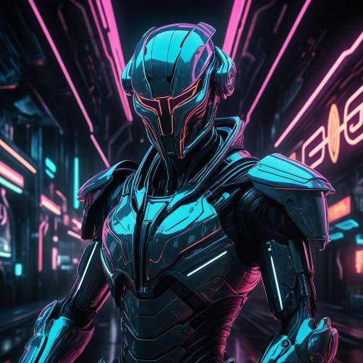 Futuristic Cybernetic Warrior in Neon Lights