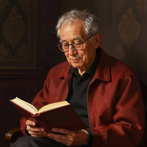 Elderly Man Reading in Warm Light