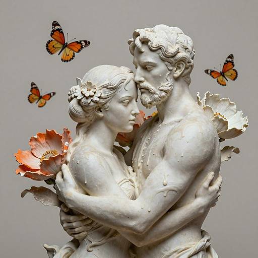 Embracing Couple Marble Sculpture with Butterflies