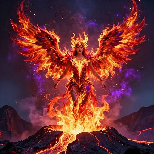 Phoenix Goddess Rising from Volcano