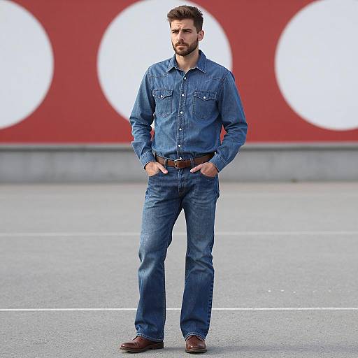Man in Denim Shirt and Flare Jeans