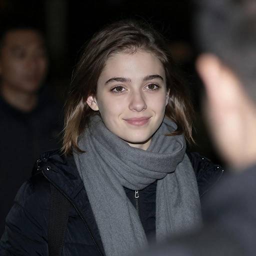 Young Woman with Gray Scarf Smiling