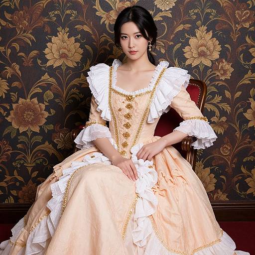 Elegant Woman in Vintage Peach Gown