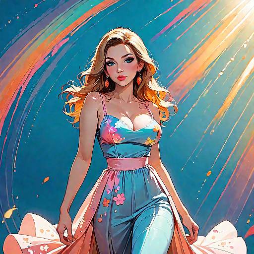 Woman in Vibrant Sundress in Golden Hour Light