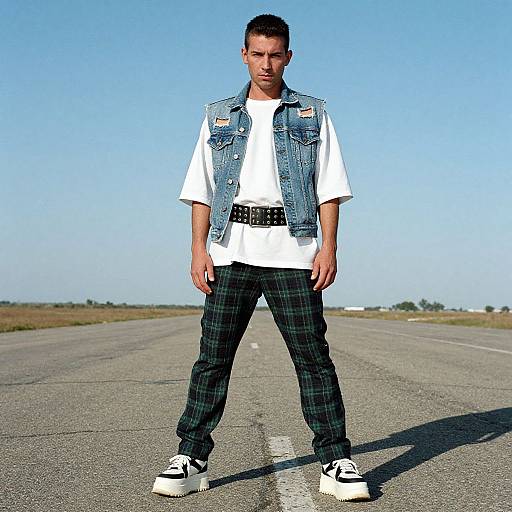 Stylish Man on Tarmac with Plaid Pants