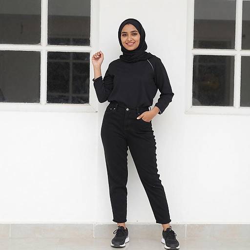 Confident Woman in Black Hijab Outfit