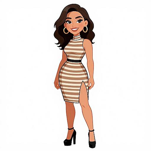 Smiling Woman in Striped Bodycon Dress