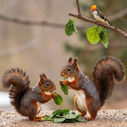 Cheerful Squirrel Sharing Spinach