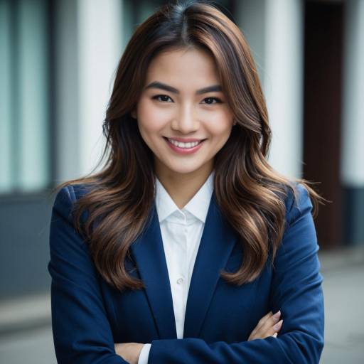 Confident Asian Businesswoman in Blue Suit