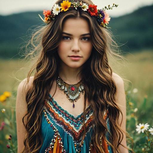 Whimsical Bohemian Fairy in Floral Dress