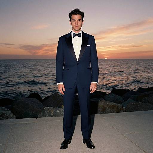Confident Man in Midnight Blue Tuxedo