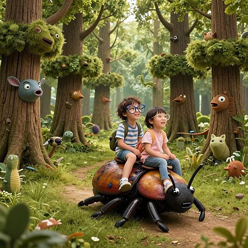Kids on Beetles in Historic Forest