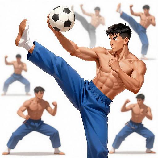 Dynamic Martial Arts Scene with Soccer