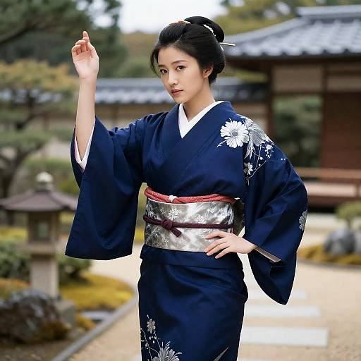 Graceful Samurai in Indigo and Silver