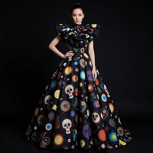 Dramatic Black Gown with Abstract Pattern