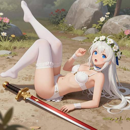 White-Haired Anime Girl with Sword