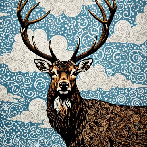 Intricate Woodcut Stag Illustration